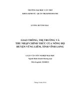 giao thông, thị trường và thu nhập chính thức của nông hộ huyện vũng liêm, tỉnh vĩnh long 