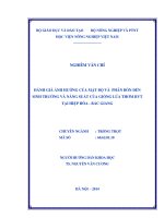 đánh giá ảnh hưởng của mật độ và phân bón đến sinh trưởng và năng suất của giống lúa thơm rvt tại hiệp hòa  bắc giang