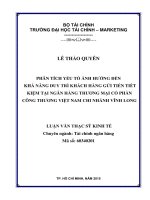 phân tích yếu tố ảnh hưởng đến khả năng duy trì khách hàng gửi tiền tiết kiệm tại ngân hàng thương mại cổ phần công thương việt nam chi nhánh vĩnh long 