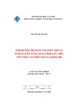ảnh hưởng bổ sung vitamin ade và tuổi gà lên năng suất sinh sản, tiêu tốn thức ăn trên đàn gà ross 308