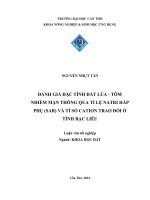 đánh giá đặc tính đất lúa tôm nhiễm mặn thông qua tỉ lệ natri hấp phụ (sar) và tỉ số cation trao đổi ở tỉnh bạc liêu
