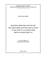 Hệ thống chính trị cơ sở với việc thực hiện chính sách tôn giáo của đảng và nhà nước ta tại tỉnh hà tĩnh trong giai đoạn hiện nay 