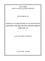 đánh giá vai trò vốn đầu tư từ nguồn ngân sách nhà nước đối với tăng trưởng kinh tế tỉnh long an 