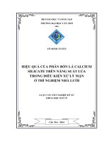 hiệu quả của phân bón lá calcium silicate trên năng suất lúa trong điều kiện xử lý mặn ở thí nghiệm nhà lưới