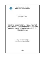 so sánh năng suất và phẩm chất bộ giốngdòng lúa thơm không chịu ảnh hưởng quang kỳ tại huyện bến lức tỉnh long an 