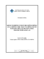 khảo nghiệm cơ bản bộ giống hoặc dòng lúa chống chịu mặn vụ đông xuân năm 2013 đến 2014 tại huyện châu thành tỉnh long an 