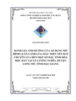 đánh giá ảnh hưởng của áp dụng mô hình luân canh lúa màu trên nền đất chuyên lúa đến một số đặc tính hóa học đất tại xã lương nghĩa, huyện long mỹ, tỉnh hậu giang 