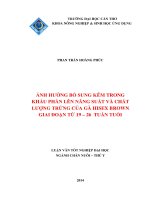 ảnh hưởng bổ sung kẽm trong khẩu phần lên năng suất và chất lượng trứng của gà hisex brown giai đoạn từ 19 – 26 tuần tuổi