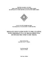 khảo sát chất lượng nước và nhu cầu dùng nước sinh hoạt của các hộ gia đình vùng duyên hải trà vinh và sóc trăng