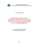 ảnh hưởng bổ sung yucca schidigera trong khẩu phần lên năng suất và chất lượng trứng của gà đẻ hisex brown