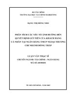 Phân tích các yếu tố ảnh hưởng đến quyết định gửi tiền của khách hàng cá nhân tại ngân hàng TMCP ngoại thương chi nhánh đồng tháp 