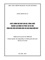 Chất lượng đội ngũ cán bộ, công chức ngành lao động và phúc lợi xã hội cộng hòa dân chủ nhân dân lào giai đoạn hiện nay (TT) 