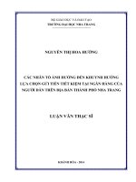 Các nhân tố ảnh hưởng đến khuynh hướng lựa chọn gửi tiền tiết kiệm tại ngân hàng của người dân trên địa bàn thành phố nha trang