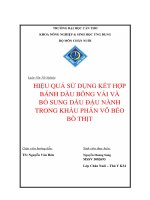 hiệu quả sử dụng kết hợp bánh dầu bông vải và bổ sung dầu đậu nành trong khẩu phần vỗ béo bò thịt