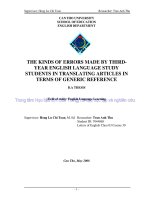 the kinds of errors made by thirdyear english language study students in translating articles in terms of generic reference