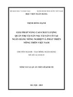 Giải pháp nâng cao chất lượng quản trị tài sản nợ, tài sản có tại ngân hàng nông nghiệp  phát triển nông thôn việt nam (tóm tắt)