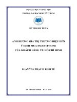ảnh hưởng giá trị thương hiệu đến ý định mua smartphone của khách hàng tp  hồ chí minh