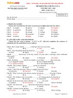 Đề kiểm tra chung lần 1 môn Tiếng Anh lớp 11 trường THPT Nguyễn Trãi, Thái Bình năm 2015 - 2016