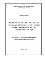 Nghiên cứu kĩ thuật canh tác nâng cao năng suất, chất lượng giống khoai môn XH tại thanh trì   hà nội 