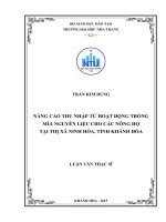 Nâng cao thu nhập từ hoạt động trồng mía nguyên liệu cho các nông hộ tại thị xã ninh hòa, tỉnh khánh hòa 