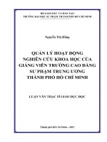 quản lý hoạt động nghiên cứu khoa học của giảng viên trường cao đẳng sư phạm trung ương thành phố hồ chí minh 