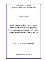 thực trạng quản lý hoạt động giáo dục đạo đức cho học sinh ở các trường trung học phổ thông thành phố biên hòa, tỉnh đồng nai 
