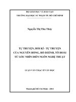 tự truyện, hồi kí   tự truyện của nguyên hồng, hồ dzếnh, tô hoài từ góc nhìn diễn ngôn nghệ thuật 