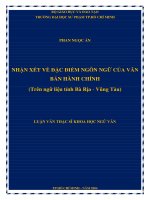 nhận xét về đặc điểm ngôn ngữ của văn bản hành chính (trên ngữ liệu tỉnh bà rịa   vũng tàu) 