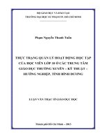 thực trạng quản lý hoạt động học tập của học viên lớp 10 ở các trung tâm giáo dục thường xuyên – kỹ thuật – hướng nghiệp, tỉnh bình dương 