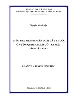 điều tra thành phần loài cây thuốc ở vườn quốc gia lò gò   xa mát, tỉnh tây ninh 
