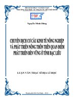Chuyển dịch cơ cấu kinh tế nông nghiệp và phát triên nông thôn trên quan điểm phát triển bền vững ở tỉnh bạc liêu 