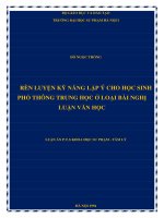 rèn luyện kỹ năng lập ý cho học sinh phổ thông trung học ở loại bài nghị luận văn học 
