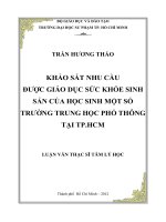 khảo sát nhu cầu được giáo dục sức khỏe sinh sản của học sinh một số trường trung học phổ thông tại tp hcm 