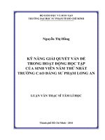 kỹ năng giải quyết vấn đề trong hoạt động học tập của sinh viên năm thứ nhất trường cao đẳng sư phạm long an 