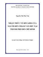 nhận thức về hiv aids của người đến tham vấn hiv tại thành phố hồ chí minh 