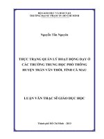 thực trạng quản lý hoạt động dạy ở các trường trung học phổ thông huyện trần văn thời, tỉnh cà mau 