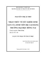 nhận thức về sức khỏe sinh sản của sinh viên hệ cao đẳng trường đại học đồng nai 