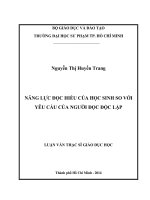 năng lực đọc hiểu của học sinh so với yêu cầu của người đọc độc lập 