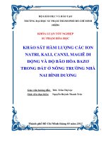 khảo sát hàm lượng các ion natri, kali, canxi, magiê di động và độ bão hòa bazơ trong đất ở nông trường nhà nai bình dương 