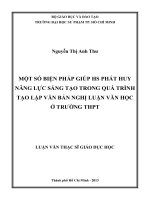 một số biện pháp giúp hs phát huy năng lực sáng tạo trong quá trình tạo lập văn bản nghị luận văn học ở trường thpt 