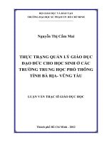 thực trạng quản lý giáo dục đạo đức cho học sinh ở các trường trung học phổ thông tỉnh bà rịa  vũng tàu 