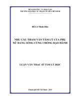 nhu cầu tham vấn tâm lý của phụ nữ đang sống cùng chồng bạo hành 