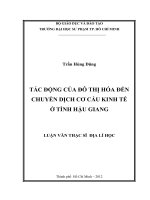 tác động của đô thị hóa đến chuyển dịch cơ cấu kinh tế ở tỉnh hậu giang 