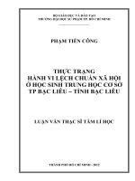 thực trạng hành vi lệch chuẩn xã hội ở học sinh trung học cơ sở tp bạc liêu – tỉnh bạc liêu 