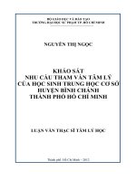 khảo sát nhu cầu tham vấn tâm lý của học sinh trung học cơ sở huyện bình chánh thành phố hồ chí minh 