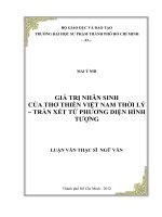 giá trị nhân sinh của thơ thiền việt nam thời lý – trần xét từ phương diện hình tượng 