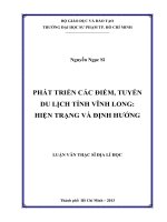 phát triển các điểm, tuyến du lịch tỉnh vĩnh long, hiện trạng và định hướng 