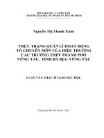 thực trạng quản lí hoạt động tổ chuyên môn của hiệu trưởng các trường thpt thành phố vũng tàu, tỉnh bà rịa  vũng tàu 