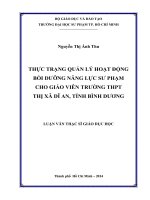 thực trạng quản lý hoạt động bồi dưỡng năng lực sư phạm cho giáo viên trường thpt thị xã dĩ an, tỉnh bình dương 