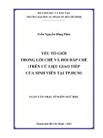 yếu tố giới trong lời chê và hồi đáp chê (trên cứ liệu giao tiếp của sinh viên tại tp hcm) 